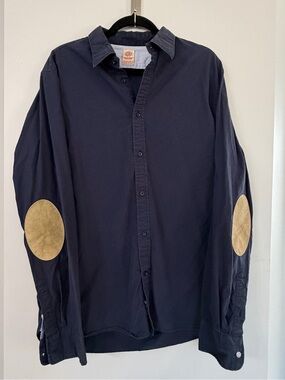 Scotch & Soda Apparel Men’s XL Navy Blue with Elbow Patches Collared Button Up